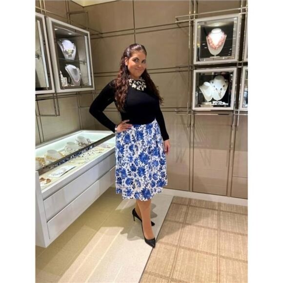 Womens Vintage Floral Pleated Midi Skirt High Waist A Line Skirt with Pockets - Picture 2 of 7